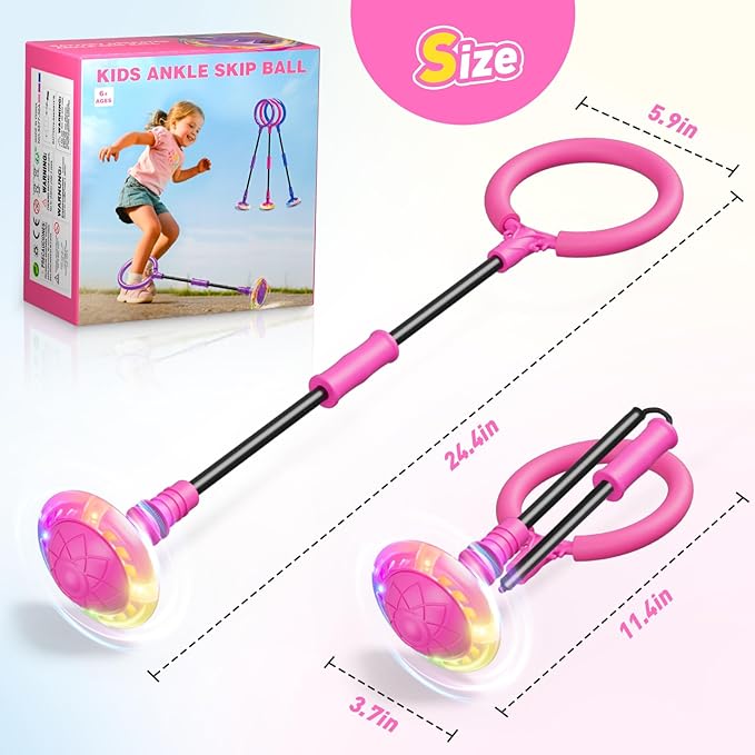 HopeRock Skip Ball Toy for Girls Ages 6-10,Girl Birthday Gifts,3 Fun Modes,Flashing Light-Up Wheel,LED Digital Counter,Replaceable Battery,Girl Birthday Gifts for Age 6-10+,Fun Outdoor Girl Toys-Pink