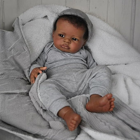 WOOROY Realistic Reborn Baby Dolls Black Boy, 20 Inch African American Newborn Boy Doll, Lifelike Weighted Soft Body, Christmas Birthday Gift for Kids Age 3 +