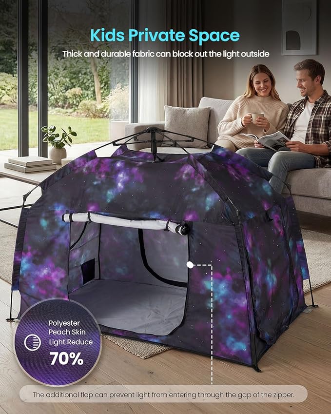 Kids Play Tent-Portable Playhouse Children House -Easy Set up Indoor Outdoor with Carry Bag for Kids-Light Strip Design for Night use -Space for Children and Parents-Birthday (Galaxy)