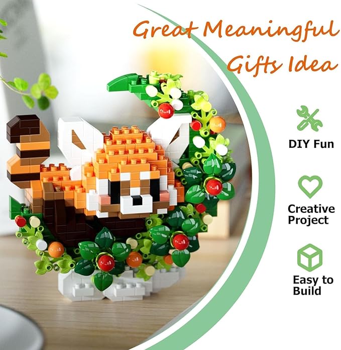 Red Panda 2 Pack Mini Block Building Animals, Toy Red Panda Lying on The Moon, Home Decor Micro Building Set for Adult, Desk Ornaments Home Decor, Small Gift for Birthday