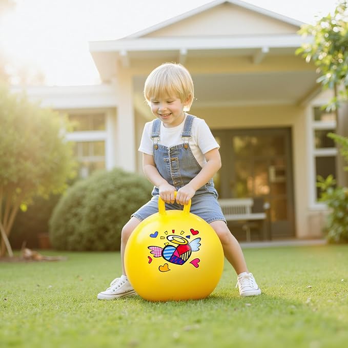 EVERICH TOY Hopper Ball for Kids, 18In Ride On Bouncy Ball with Handle, Yellow Heart Girls Toys for Indoor Outdoor Active Play Toys Easter Basket Stuffers Girls Boys Gifts for 4 5 6 7 8 Yr Old