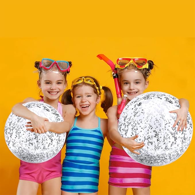 TURNMEON 5 Pack Sequins Beach Balls Pool Toys Balls 16 Inch 24 Inch Confetti Glitters Inflatable Clear Beach Ball Swimming Pool Water Beach Toys Summer Outdoor Party Favors for Kids Adults