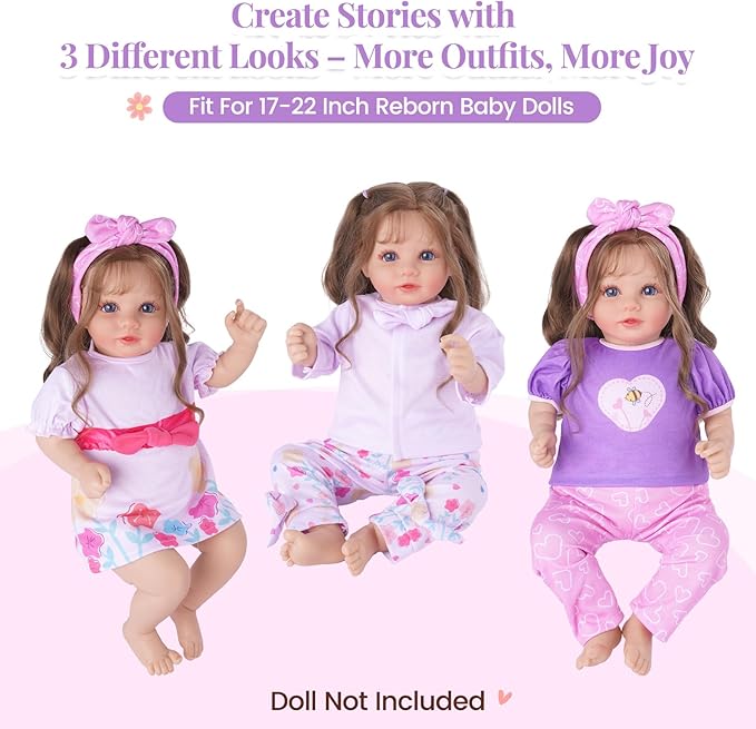 BABESIDE 6 Pcs Reborn Baby Doll Clothes Set – Fits 17-22 Inch Dolls, Soft Cotton Outfits & Reborn Baby Doll Accessories for Pretend Play and Gift for Girls