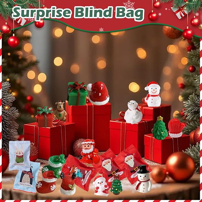 12-Pack Christmas Resin Mystery Bags – Mini Xmas Figurines Blind Bag Bulk for Holiday Crafts, DIY Decorations, Stocking Stuffers, Party Favors, Ornaments & Collectible Gifts