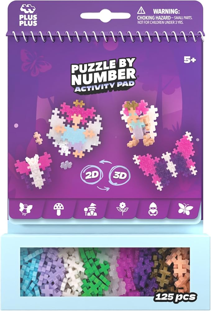PLUS PLUS Puzzle by Number Activity Pad, Kids Travel Activities, Interlocking Mini Building Blocks, 3D Puzzle Stem Toy for Kids - Enchanted Forest