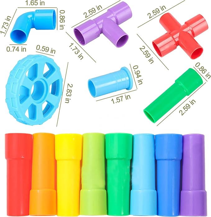 Pipe Building Toys, Early Learning Educational Tubular Pipes, Kids Building Blocks, STEM Toys for 3 Year Old + Boys and Girls, 72 Pcs Stim Toy Set
