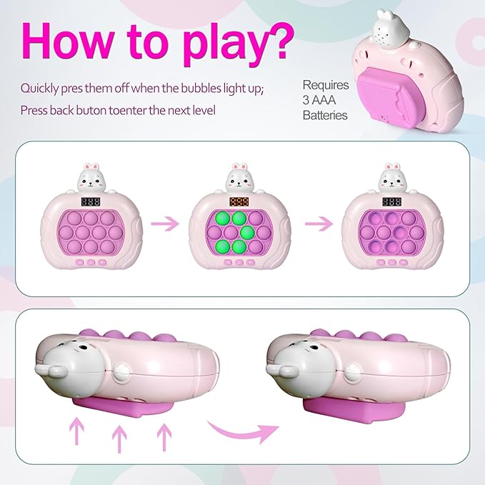 Blackma Fast Push Pop Game - Light Up Fidget Toy for Kids, Handheld Sensory Puzzle Game, Easter Christmas Birthday Gifts for 3-12 Year Old Boys & Girls (Rabbit)