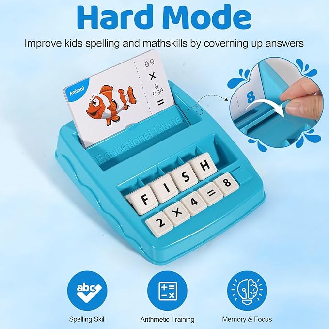 Educational & Learning Toys for Kids, 3-8 Years Old Matching Games with Letter & Math Flash Cards, Christmas Birthday Gifts for Preschool Boys Girls Grandkids - Light Blue