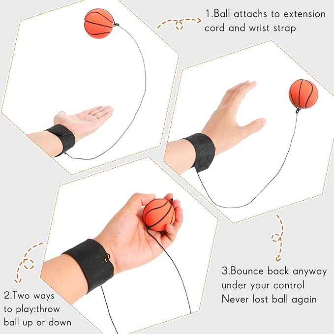 Skylety Wrist Return Ball on a String 1.85'' Rebound Sport Ball with Elastic Strap and String, Basketball Baseball Soccer Tennis Wristband Toy for Teens Adults Gifts, Wrist Exercise or Play