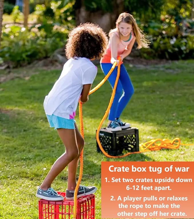 Tug of War Rope 60ft for Kids Adults, Outdoor Field Day Family Reunion Birthday Party Games, Outside Yard Backyard Lawn Camping Picnic Carnival Games for Team Building Activities, Orange
