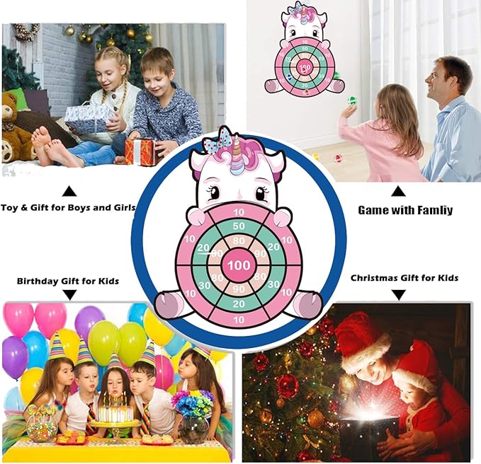 HONGID Unicorn Toys for 3-12 Year Old Girls,25”Large Dart Board Kids Toys for 6-12 Year Old Girls Teens Party Outdoor Games,Christmas Birthday Gifts for Girls Age 3-12, Pink (KL-2022)