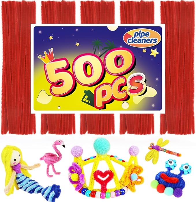 Red Pipe Cleaners (500 Count) - Arts & Crafts Supplies
