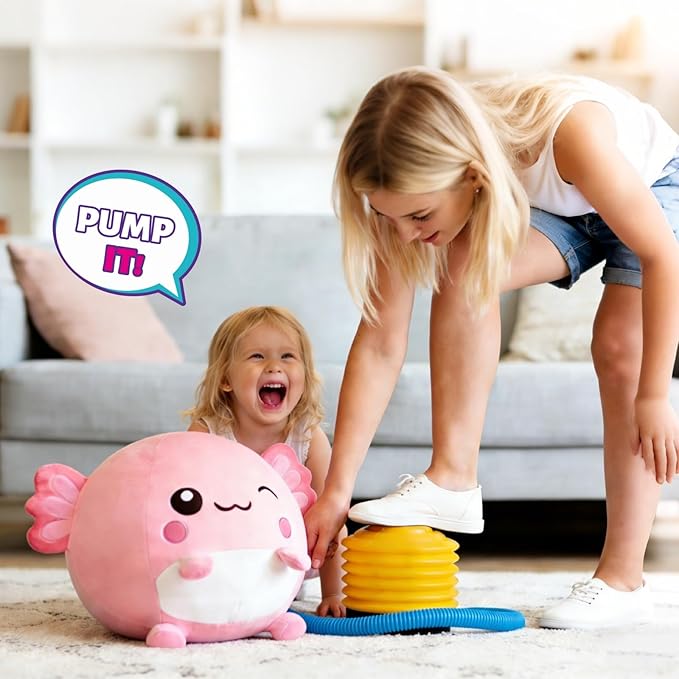 Hopper Ball for Kids 5-8, 29in/73cm Salamander Stuffed Animal, Inflatable Axolotl Gifts for Girls First Birthday Gift, Outdoor Indoor Soft Play Equipment, Pink(Pump Included)