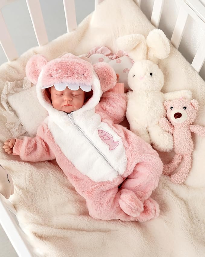 BABESIDE Reborn Baby Doll Clothes Set for 17-22 Inch Babydolls – Cute Shark Hoodie Babydoll Clothes for Lifelike Reborn Baby Doll Accessories, Pink