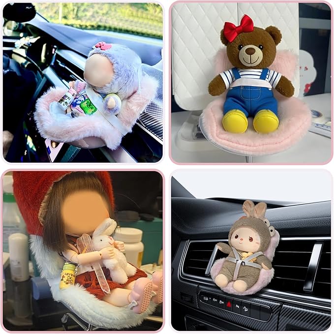 Ezcora Doll Car Seat & 2 Outfit Set (No Dolls), Car Seat for 10–17cm Dolls with Vent Clip & Seat Stand, Doll Clothes with Shoes, Cute and Functional Accessories Set