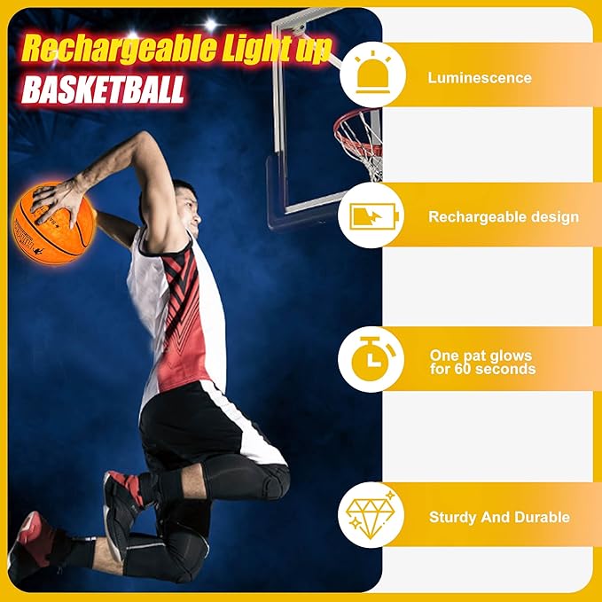 Rechargeable Glow in the Dark Basketball - USB Charging, Water-Resistant, Size 7, Impact Activated, Includes Pump & Charging Cable - Rechargeable Light Up Basketball (Yellow, Without Bag)