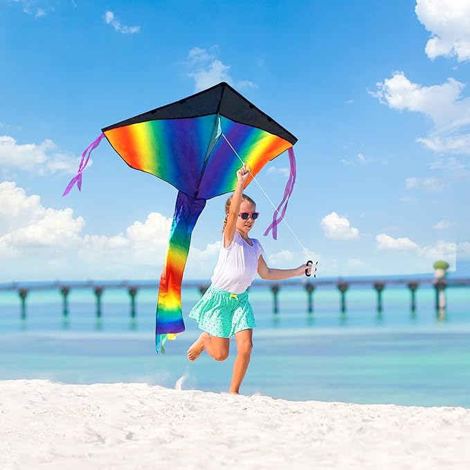 Joyin 3PCS Delta Kites for Adults & Kids, Easy to Fly Multicolor Kite with 262.5ft String, Large Beach Flying Toys for Family Activities, Outdoor Beach Games for Beginners Teens Adults
