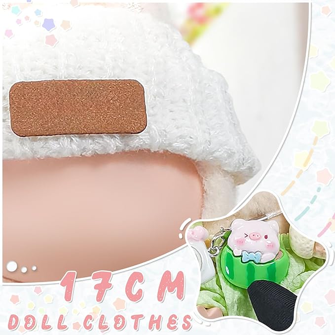 Doll Clothes for 17cm Dolls, Soft Knit Hat, Cozy Overalls, Camera, Bottle & Cute Accessories (No Doll) (Green)