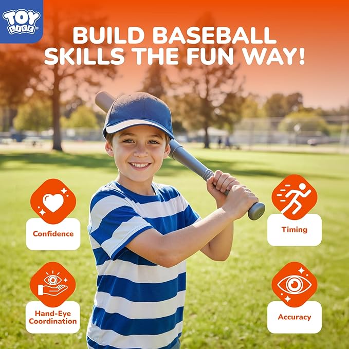 TOY Life Baseball Pitching Machine for Kids Training Tball Set– Toddler Pitching Machine Auto Launcher with 7 Balls, Bat & Sticky Gloves | Pop and Pitch Baseball Toy for Boys & Girls Ages 5-12