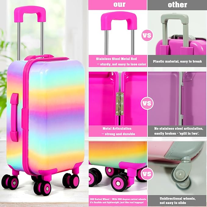 WONDOLL American 18-inch-Doll-Clothes and Accessories Girl-Travel-Suitcase Luggage,Clothes and Shoes, Bag, Sunglasses, Camera, Passport, Notebook, Phone, pad Travel Gear Play Set Fit(No Doll)