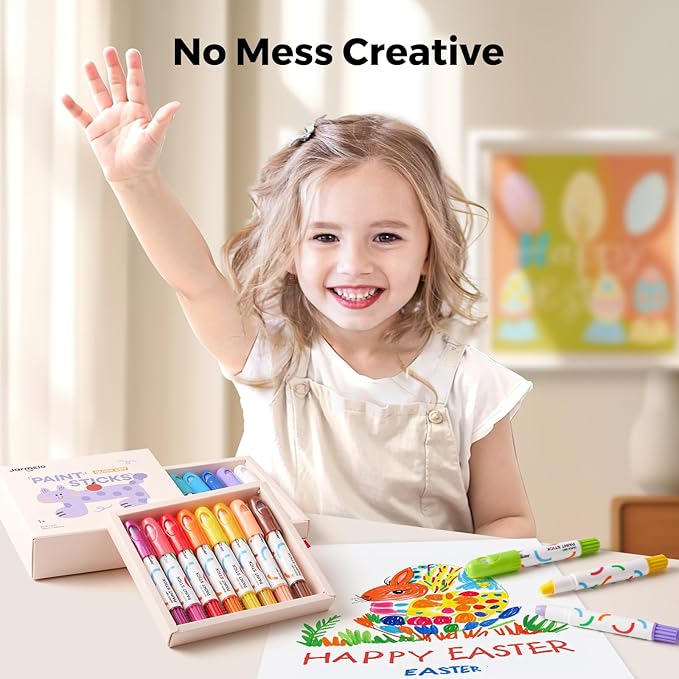 Tempera Paint Sticks, 16 Colors Jumbo Paint Sticks for Kids, Washable, Quick Drying, Non-Toxic, Toddler Art Supplies for Paper Stone Wood Canvas, Easter Gifts for Kids