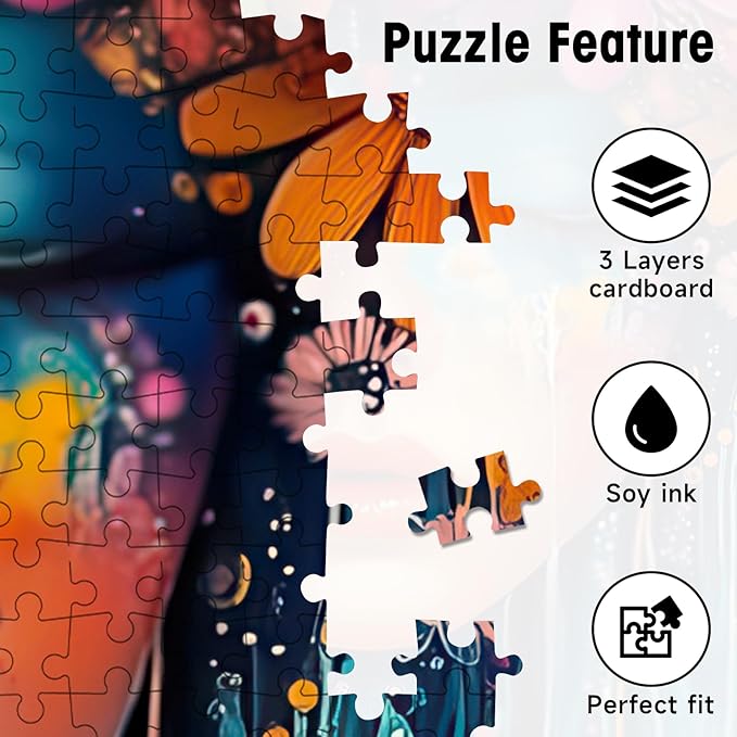 500 Piece Puzzles for Adults, Floral Art Woman Portrait Jigsaw Puzzle, Colorful Flower Decor Cardboard Puzzle with Letters on Back for Game Nights & Home Decor, 15×20 Inch