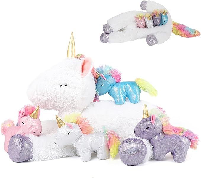 Tezituor 24 Inches Unicorn Plush Toy Set for Girls,Small Unicorn Stuffed Animal, 5Pcs Unicorns in Mommy’s Belly,Soft Unicorn Stuffy with Babies Plushie,Kids Women Gifts Christmas Valentines White