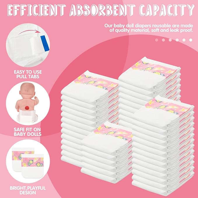 Libima 80 Pack Baby Doll Diapers Paper Reborn Doll Diapers Refill for 18-24 Inch Newborn Dolls Accessories Underwear Underpants, Ages 12 and Above, Dolls are Not Included