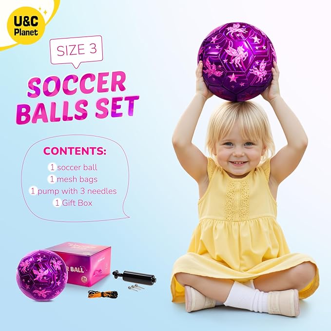 U&C Planet Soccer Ball Size 2 Size 3 Size 4 for Toddler Kids with Pump Deflated, Cartoon Unicorn Dinosaur Soccer Ball Toy for Girls Boys 1-3 2-8 6-12