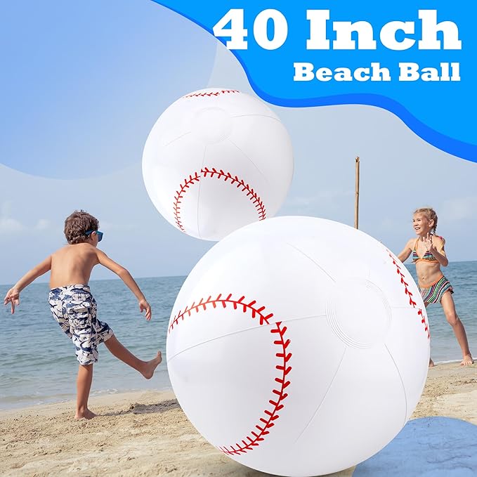 2 Pcs 40 Inch Giant Inflatable Soccer Ball Basketball Volleyball Baseball Blow Up Beach Balls Large Inflatable Sport Pool Balls for Outdoor Activity Games Pool Decoration