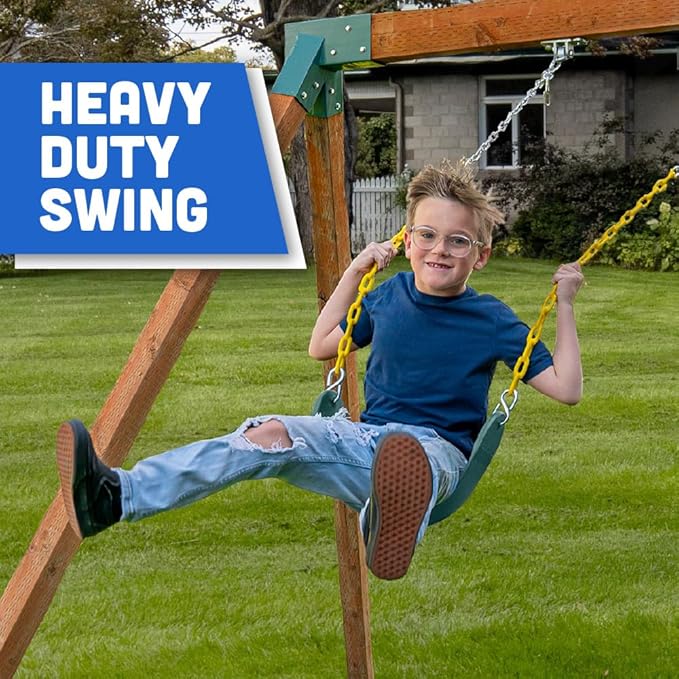 Squirrel Products Heavy Duty Strap Swing Seat - Playground Swing Seat Replacement and Carabiners for Easy Install - Green