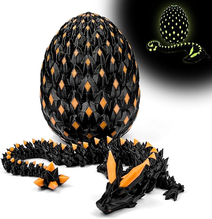 3D Printed Dragon Egg,Dragon Eggs Glow in with Dragon Inside Dark Articulated Animals Fidget Toy,Home Office Decor Executive Desk Toys for Autism/ADHD (Luminous Cyan)
