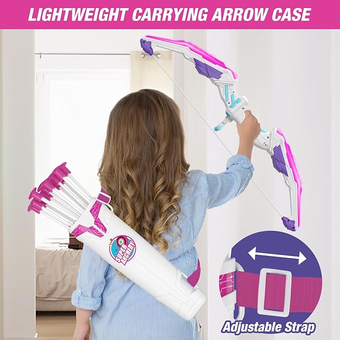 Bow and Arrow for Kids 4-6, LED Light Up Archery Set with 12 Suction Cup Arrows, 1 Standing Target, 3 Score Targets&1 Quiver, Indoor Outdoor Sport for Boys Girls Ages 8-12, Purple