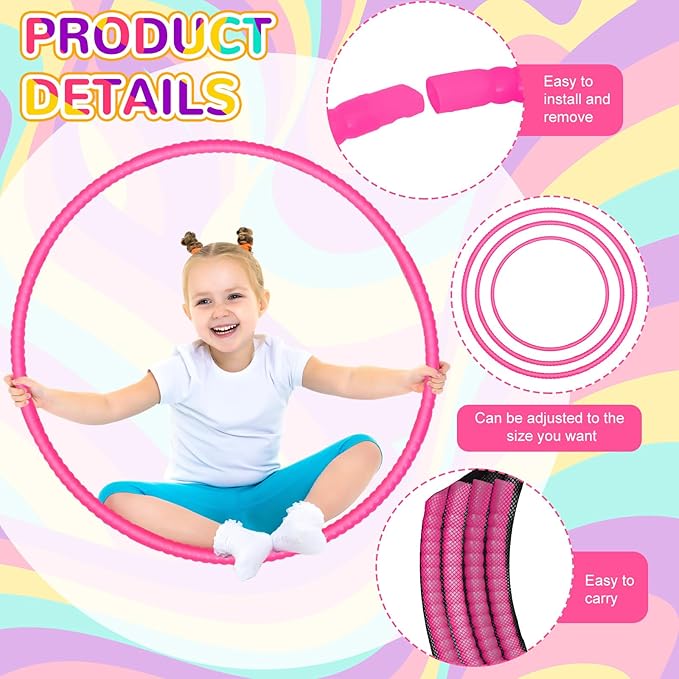 Poen 10 Pcs Exercise Hoop for Kids Detachable Adjustable Plastic Toy Colored Hoop Circles Playground Toys for Teens Games Gymnastics Dog Agility Equipment Party Decor, 28 Inch(Rose Red)