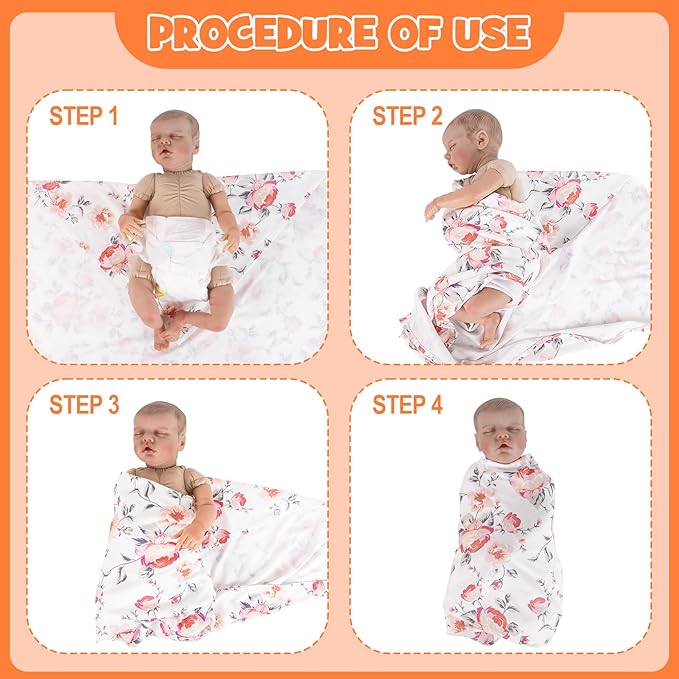 Aori Reborn Doll Clothes Accessories Newborn Receiving Blanket for Newborn Girl Doll with Matching Bow Hat and Bow Headband Swaddle Set for 17-20" Reborn Dolls