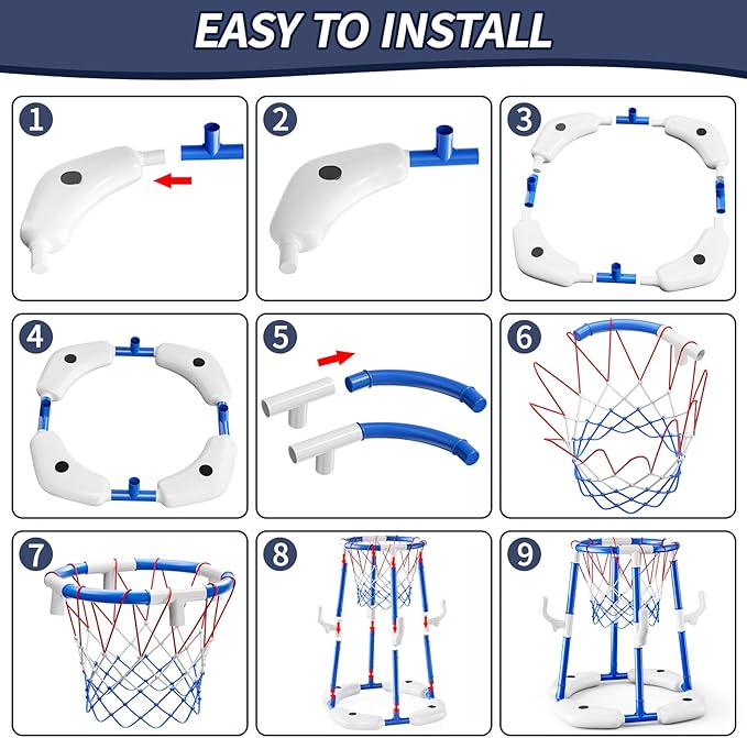 2 in 1 Pool Basketball Hoop Game for Kids Ages 3 4 5 6 7 Year Old, Floating Pool Toys with 4 Balls, Tossing Game, Summer Outdoor Swimming Water Play, Cool Party Gifts for Kids Adults Age 3-12