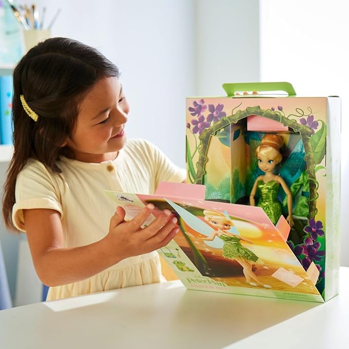 Disney Store Official Tinker Bell Story Doll - 11 Inches - Includes Coloring Book and Additional Dress, Princess Doll in Classic Outfit, Disney Princess Toys for Girls