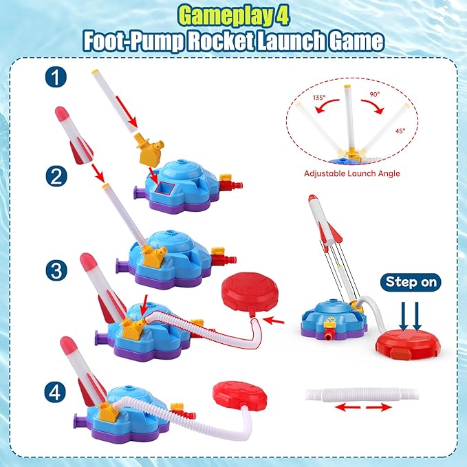 4-in-1 Water Sprinkler Baseball Toy, Water-Spraying Rocket, Water Baseball, Rocket Launch Game, Spinning Water Sprayer Outdoor Summer Toys for Boys Girls Outside Water Game Toys for Kids 3-12