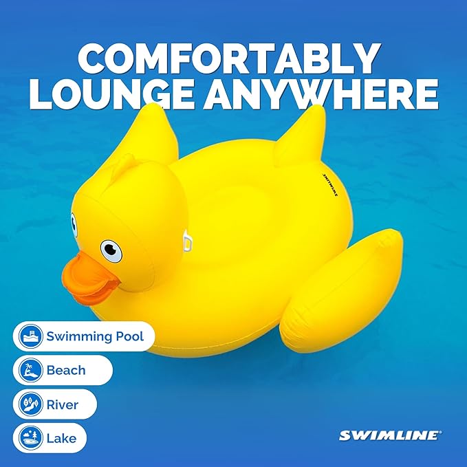 SWIMLINE ORIGINAL 90620 Giant Inflatable Lucky Ducky Pool Float | Oversized Ride-On Float with Stable Legs & Wings | Lounge Floatie Perfect for Parties & Relaxation