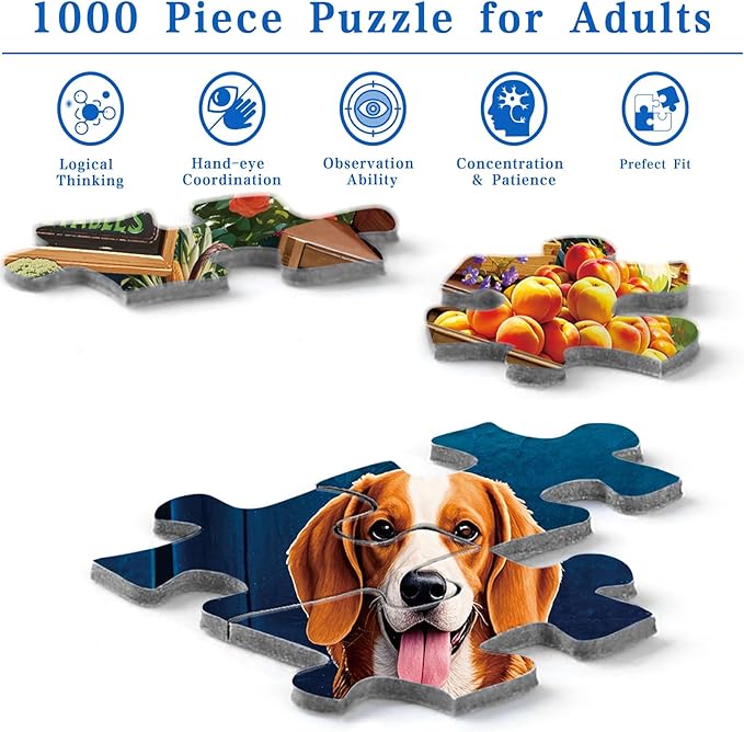 Rocorose Jigsaw Puzzles for Adults 1000 Pieces, Country Shop Puzzle Challenging Game Night Jigsaw Puzzle with Families Great Gift Home Decoration Fruits and Vegetables Large Puzzles