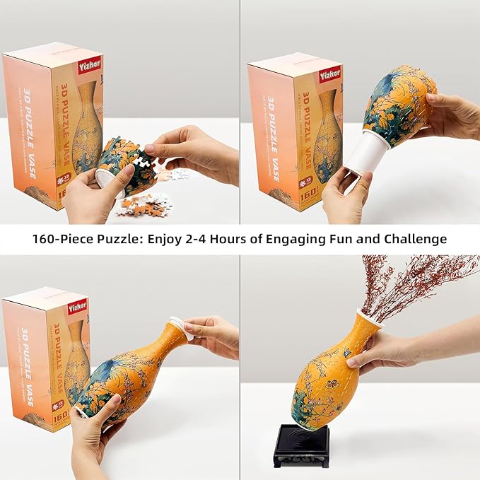 3D Puzzle Vase for Adults, 160 Piece Unique Flower Vase, Crafts for Adults, Home Decor Gift for Flower Arrangements (Orchid)