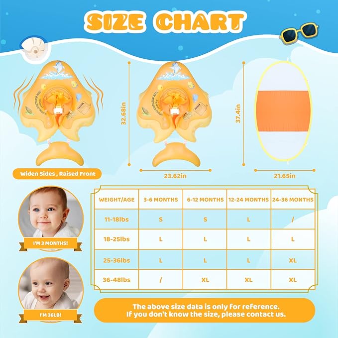 No Flip Over Baby Pool Float with Canopy UPF50+ Sun Protection, Inflatable Baby Float with Sponge Safety Support Bottom, Fun Gifts Water Toys Accessories Baby Swim Floats for Pool 3-36 Months