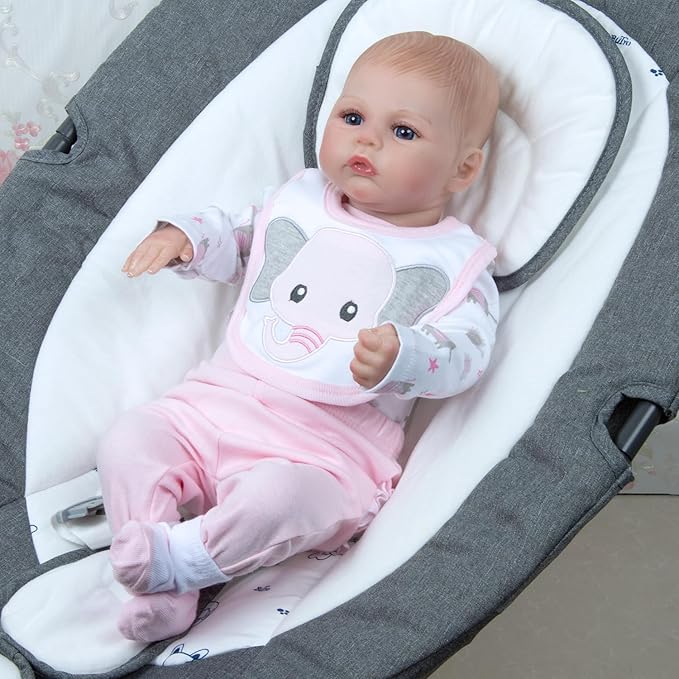 4 pcs Reborn Baby Doll Clothes Set for 17-22 Inch Newborn Baby Dolls Pink Doll Outfits with Bodysuit Bib Socks Girl Doll Accessories