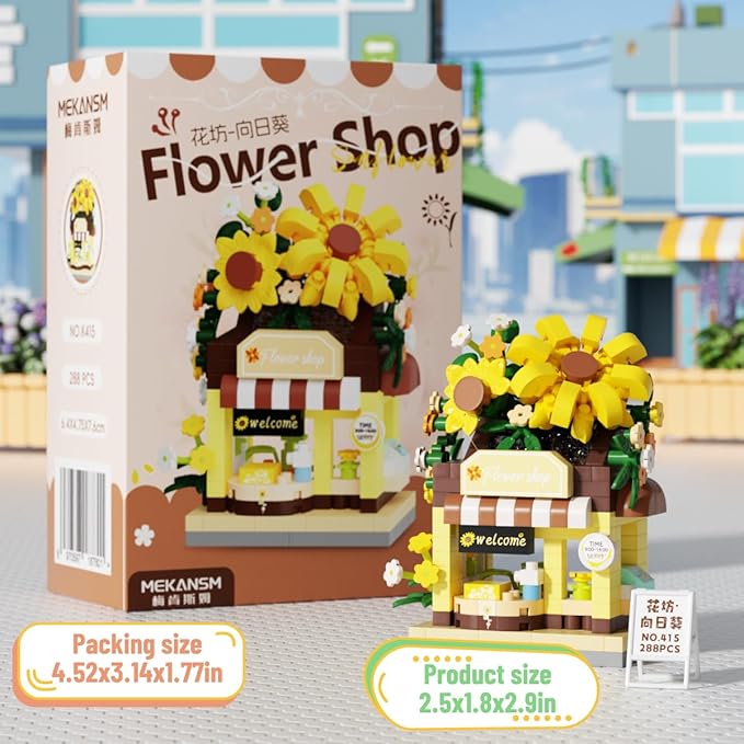 Sunflowers Mini Flower Shop Building Toy Street City Store View Micro House Toys Festival Blocks Set for Home Decor Gifts