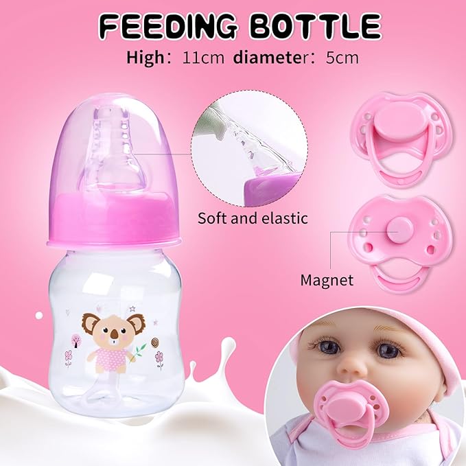 Reborn Baby Doll Clothes Girl Pink TUTU Dress with Backpack Diaper Accessories 6 Pcs for 17-22 Inch Babydolls, Outfit fit Babies Dolls Girl - Magnetic Pacifier & Fedding Bottle,Babies Pretend Play Set
