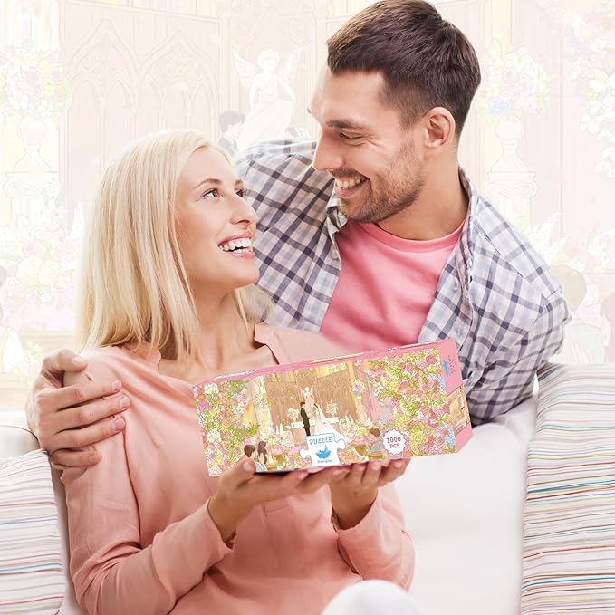 MOMIBOOK 1000 Piece Puzzle for Adults Jigsaw Puzzles of Wedding in The Holy Light, Vertical Texture Moonlight Feel Painting Image Hard Impossible Puzzle Unique Party Christmas Birthday Gifts