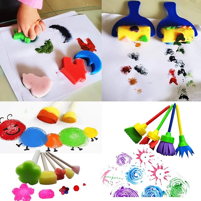 53 Pcs Paint Sponge Brush Sets, Kids Art Tool Kits, DIY Crafts Drawing Tools,Round Sponges,Color Randomly