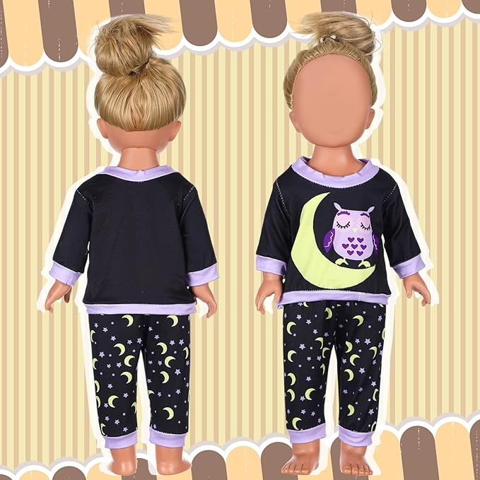 Fourluoo 6 Sets Baby Dolls Clothes 18 Inch Reborn Baby Doll Outfit Accessories Jumpsuits with Hats for Party Game Gifts (Cartoon Style)