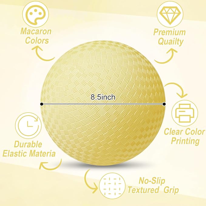 6 Pcs Macaron Playground Balls 8. 5 Inch Pastel Color Rubber Bouncy Balls for Kids Inflatable Colored Dodgeball Kickball Handball for School Backyard Beach Indoor Outdoor Games (Yellow)