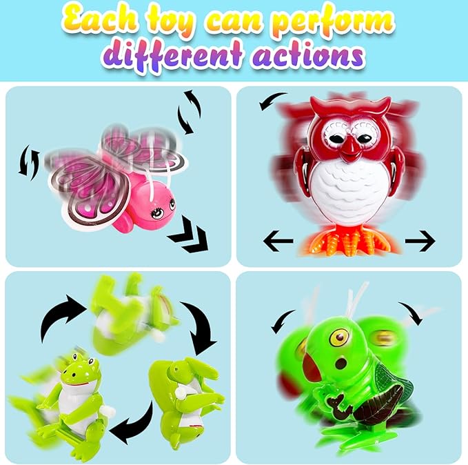 24 Pcs Wind Up Toys Assorted Animals Bulk Flipping Walking Jumping Clockwork Toy,Wind Up Animal Party Favors Toy for Birthday Birthday Party Favors,Classroom Prizes,Treasure Box